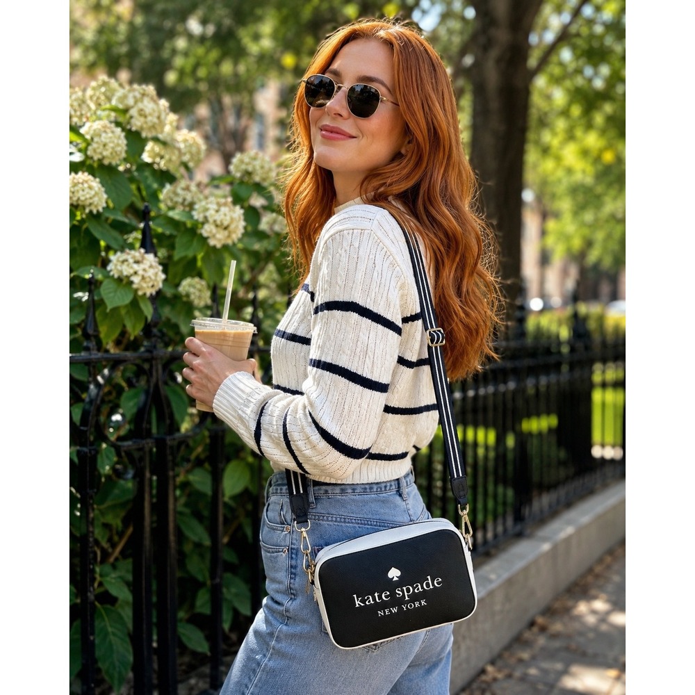 Kate Spade Oh Snap Colorblock Mini Camera Bag Black Parchment Crossbody Purse